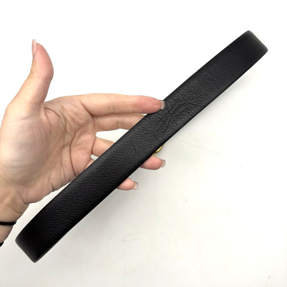 Vintage 70s Black Featherlite Leather Belt with Solid Brass Slide Buckle 31-34" - Picture 9 of 15